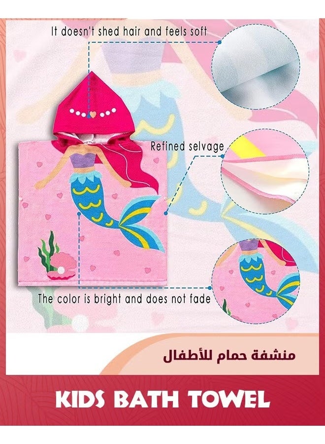 EETU Large Beach Towel For Kids,Super Soft Microfiber Bath Towel With Drawstring Bag,Cute Coverup Swimming Towels,Hooded Baby Bath Towel Poncho, Pool Cape For Baby Boy Girls 3-10 Years,Pink Mermaid - Image 2